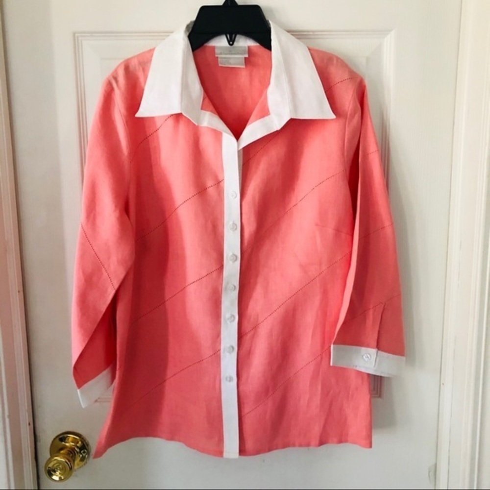 SOFT surroundings peach 100% linen lightweight button up blouse Size medium